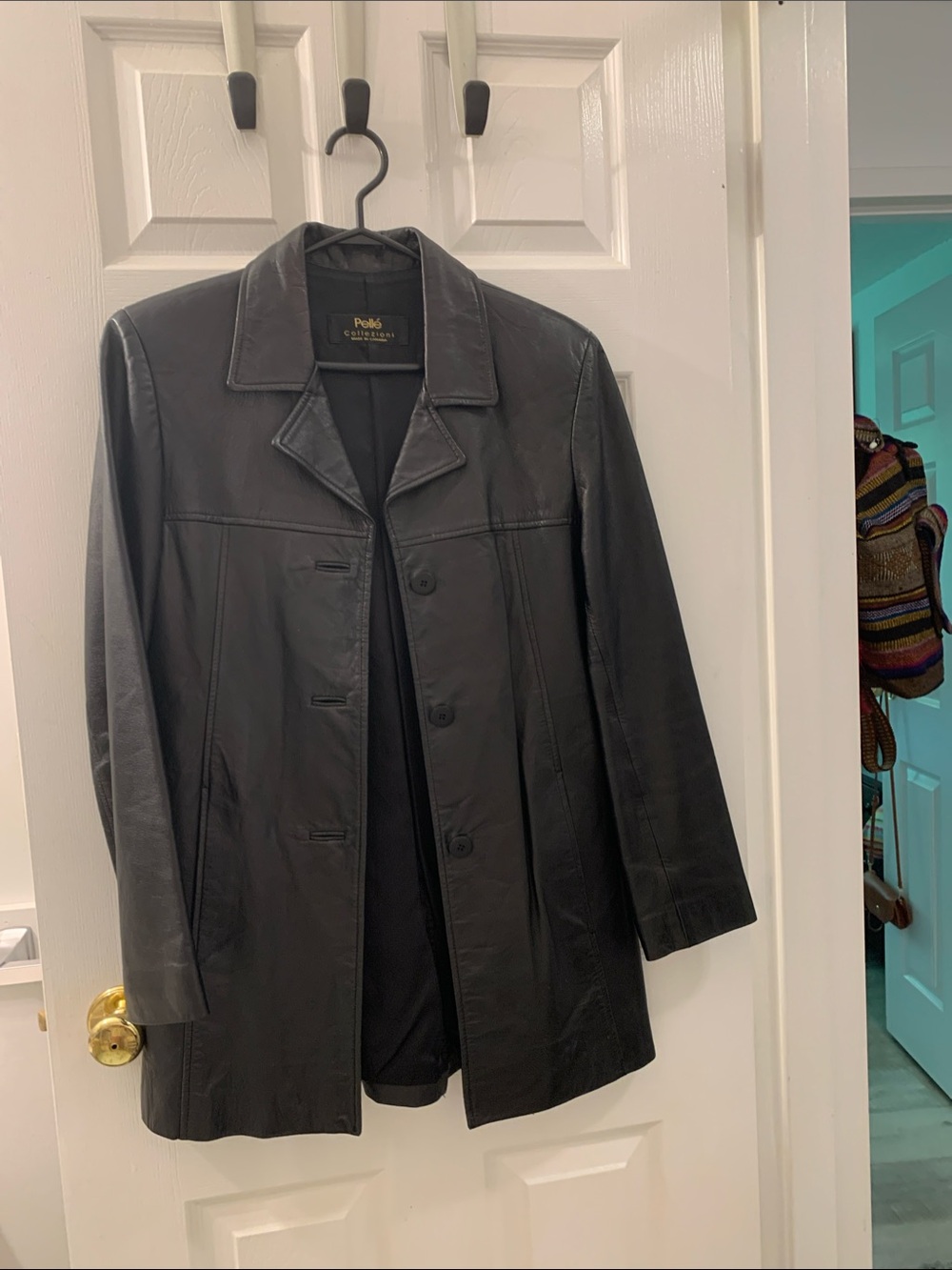 Paolo Black Leather Button-Front Coat